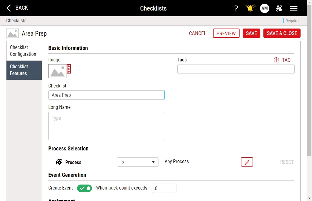 Default Checklist Editing Checklists